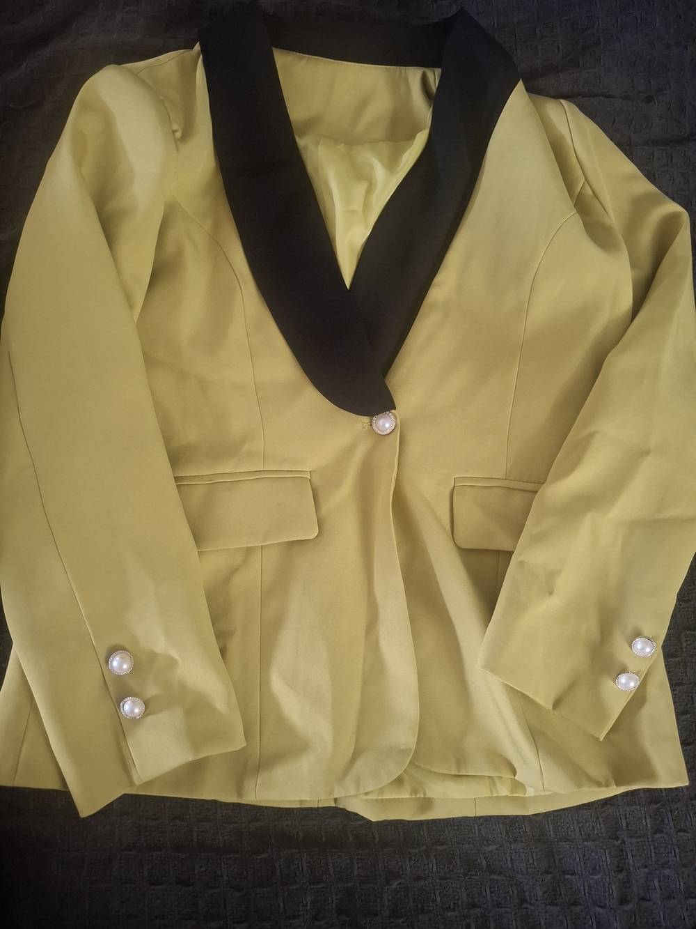 Yellow Shawl Collar Blazer with Black Trim